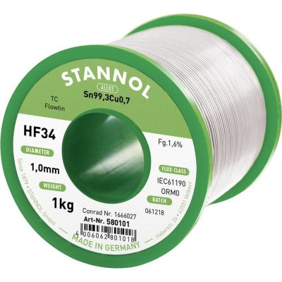 Stannol HF34 1,6% 1,0MM FLOWTIN TC CD 1000G spájkovací cín bez olova cievka, bez olova Sn99,3Cu0,7 ORM0 1000 g 1 mm