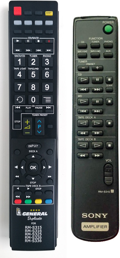 Diaľkový ovládač General Sony RM-S315, RM-S316
