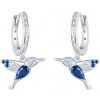 For Silver Kruhové náušnice s príveskom kolibríka, zirkónmi a modrými kameňmi - Striebro 925