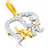Šperky eshop - Prívesok z kombinovaného 9K zlata - kontúra slona vykladaná zirkónmi, menší sloník vo vnútri S4GG243.07