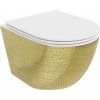 MEXEN - Lena Závesná WC misa vrátane sedátka s slow-slim, duroplast, biela/zlatá so vzorom 30224008