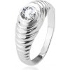 Šperky eshop - Prsteň, stupienkovité ramená, číry zirkón, zo striebra 925 BB13.11 - Veľkosť: 50 mm