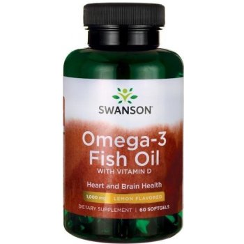 Swanson Omega-3 Fish Oil + Vitamín D3 1000 mg 60 kapsúl