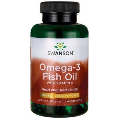 Swanson Omega-3 Fish Oil + Vitamín D3 1000 mg 60 kapsúl