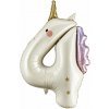 Party Fóliový balón číslo 4 jednorožec 93 cm krémový holografický