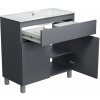 Kúpeľňová skrinka s umývadlom 80, stojaca/závesná, so zásuvkou a poličkou, sivá matná