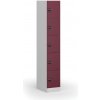 Šatníková skrinka S1 s úložnými boxmi, 5 boxov, 1850 x 300 x 500 mm, demont, zámok s čítačkou RFID kariet, červené dvere