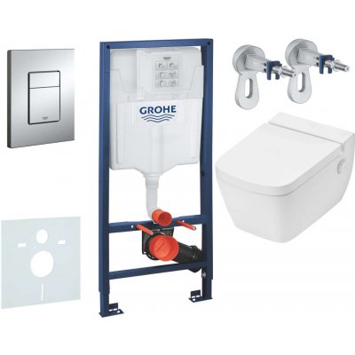 GROHE Rapid SL 6v1 - prvok pre závesné WC, stavebná výška 113 cm + nástenná prípojka + závesná sprchová toaleta a Softclose sedátko TECEone + ovládacie tlačidlo Skate Cosmopolitan (chróm) + súprava na