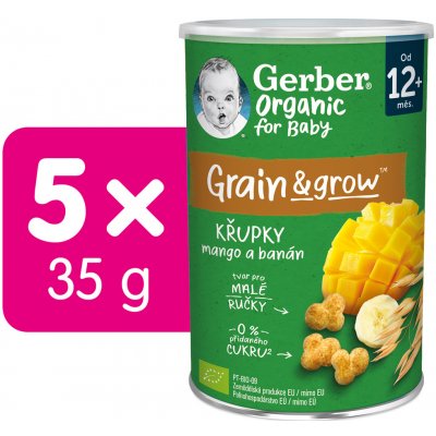 5x GERBER Organic chrumky s mangom a banánom 35 g