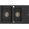 Mexen Gaspar granitový drez 1,5-komorový s odkvapkávačom 737 x 475 mm, čierny/strieborný metalík, sifón zlatý