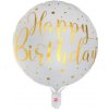 Fóliový balónik - biely so zlatými hviezdami - Happy Birthday 45 cm