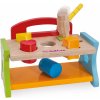 Drevená zatĺkačka s kockami Hammering Bench Eichhorn s kladivom a 5 rôznych farebných tvarov a farieb 7 dielov od 12 mes