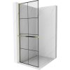 Mexen Kioto+ L, sprchová zástena Walk-In s poličkou a vešiakom 70 x 200 cm, 8mm číre sklo čierny vzor, zlatý lesklý profil,800-070-123-50-77