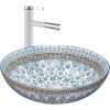 REA Arte keramické okrúhle umývadlo na dosku priemer 40 cm Modrý vzor lesklé U0267 REA-U0267