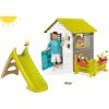 Set domček Jolie Smoby modrý s 3 oknami a 2 žalúziami so záhradkou a zvončekom a šmykľavka Toboggan XS od 24 mes