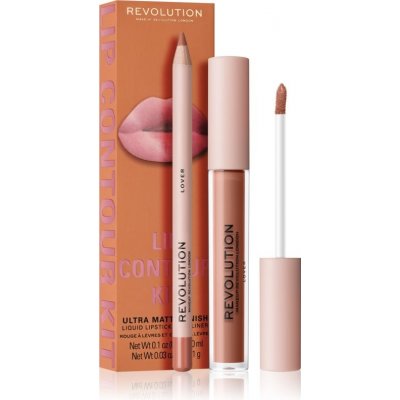Makeup Revolution Lip Contour Kit Lover dlhotrvajúci matný tekutý rúž 3 ml + Lover ceruzka na pery 1 g kozmetická sada