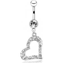 Šperky eshop Piercing do pupku z ocele obrys srdca zdobený zirkónmi Q16.5