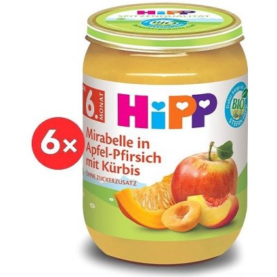 HiPP BIO Jablko, broskyňa, mirabelky, maslová dyňa 6× 190 g