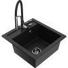 Mexen Vito, 1-komorový granitový drez 490x520x210 mm a drezová batéria Aster, čierna, 6503-77-73450-07-B