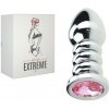 STRIEBORNÝ BUTTPLUG S DRÁŽKAMI A RUŽOVÝM KRIŠTALOM - MALÝ -