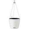 Závesný kôš Lechuza Nido Cottage plast Ø 35 cm H 23 cm biely vrátane zavlažovacieho systému, vložky na rastliny a ukazovatele stavu vody