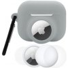 AppleKing 3v1 sada silikónového obalu a ochrannej fólie na prednú a zadnú stranu pre AirPods Pro 3 / AirTag 1 / 2 - sivá - možnosť vrátiť tovar ZADARMO do 30tich dní