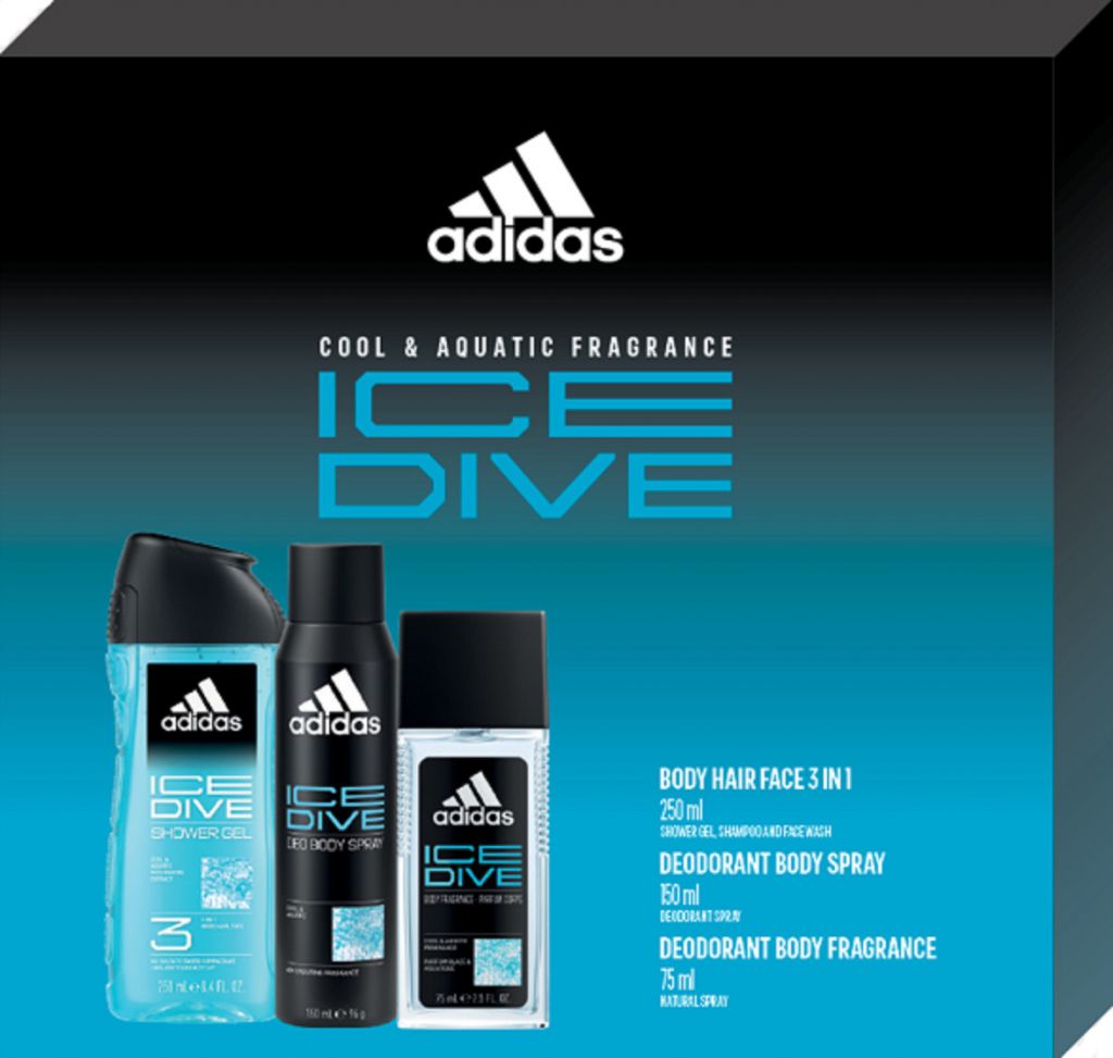 Adidas Ice Dive 100 ml EDT 100 ml + dezodorant 150 ml + sprchovací gél 250 ml