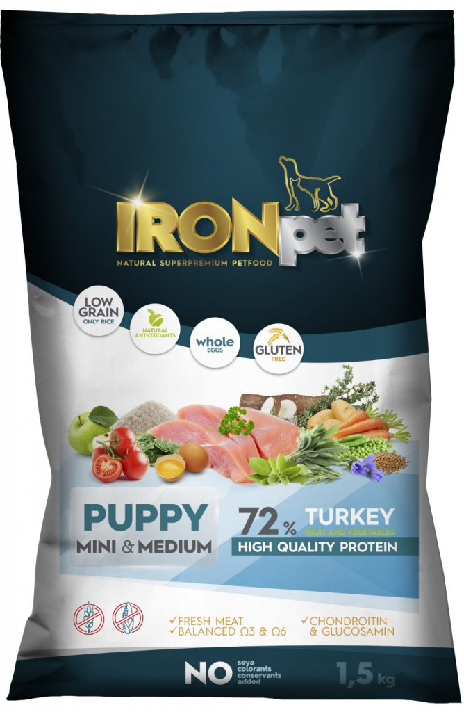 IRONpet Dog Puppy Mini & Medium Turkey Krůta 1,5 kg