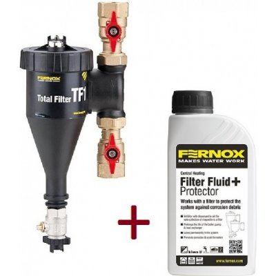 Total filter TF3/4" závitový + F1 FilterFluid Protector 0.5l (použiteľný na všetky rozvody vykurovania, či už ústredného kúrenia, alebo podlahového kúrenia a zabraňuje tak prenikaniu nečistôt do jemne
