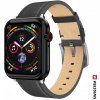 Remienok Swissten pre Apple Watch kožený 42 - 44 - 45 - 49 mm čierny (strieborná pracka a strieborné pútko)
