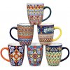 Vancasso Porcelánové hrnčeky Andalusia Fiesta 6 ks 470 ml – farebná boho sada na kávu a čaj na farebné každodenné servírovanie nápojov
