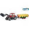 Bruder 03198 Traktor Case IH Optum 300 CVX s čelním nakladačem a přepravníkem na balíky