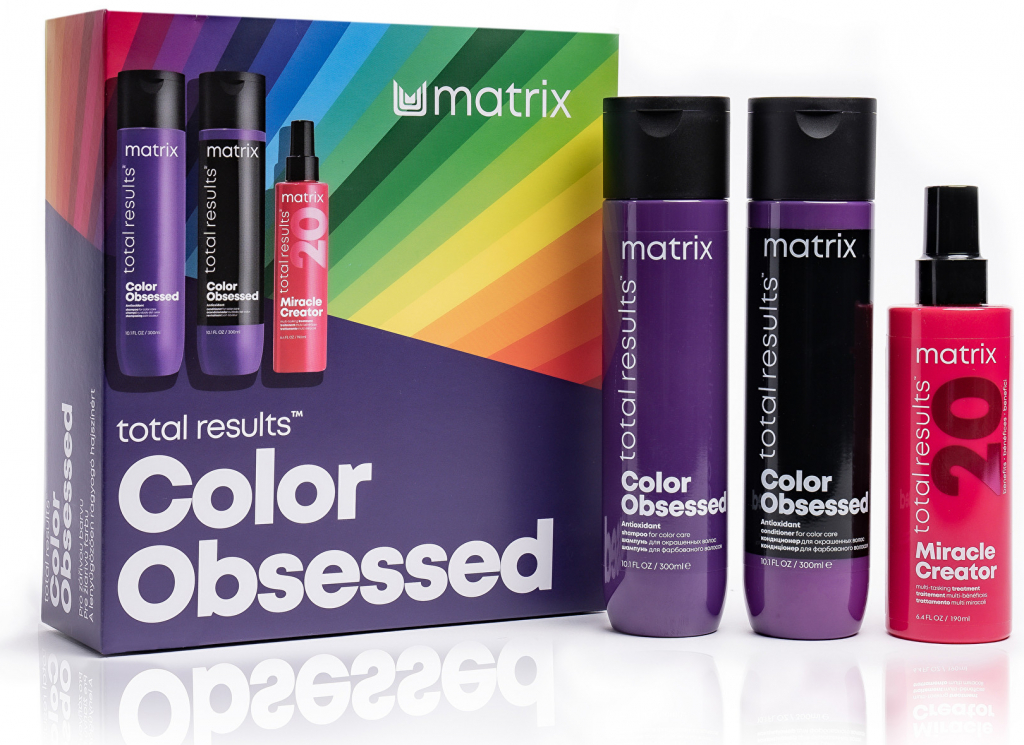 Matrix Total Results Color Obsessed šampón pre farbené vlasy 300 ml + kondicionér pre farbené vlasy 300 ml + multifunkčná starostlivosť o vlasy 190 ml darčeková sada