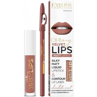 Eveline Cosmetics, Oh! My Velvet Lips Liquid Matt Lip Kit matný rúž 4,5 ml + ceruzka na pery 1 ks 12 Praline Eclair