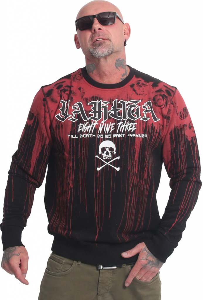 Yakuza mikina pánska bez kapucne BLOOD PULLOVER PB 22036 black čierna