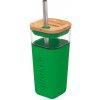 Quokka Cube, Sklenený pohár so silikónovým povrchom Green, 540ml, 40061