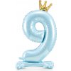 Party Stojaci fóliový balón číslo 9 modrý s korunou 84 cm