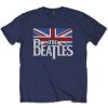 The Beatles tričko Drop T Logo & Vintage Flag Modrá XXL