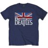 The Beatles tričko Drop T Logo & Vintage Flag Modrá M