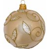 ORNEX Vianočná ozdoba sklenená guľa s listami a rokajlom zlatá 8 cm
