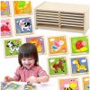 Viga Toys VIGA Drevené puzzle 12 dosiek po 4 puzzle v stojane