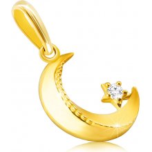 Šperky eshop Diamantový prívesok zo žltého zlata polmesiac s hviezdičkou, trblietavý briliant S3BT506.95
