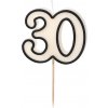 PartyDeco Narodeninová sviečka 30 Čierno-biela