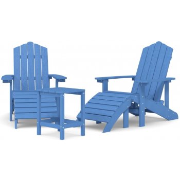 Vidaxl Záhradné stoličky Adirondack s podnožkou a stolíkom HDPE modré