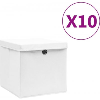 Petromila vidaXL Úložné boxy s vekom 10 ks 28x28x28 cm biele