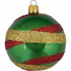 Vianočná ozdoba sklenená guľa s pruhmi zelená, 8 cm