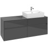 VILLEROY & BOCH Collaro závesná skrinka pod umývadlo na dosku (umývadlo vpravo), 4 zásuvky, 1400 x 500 x 548 mm, Glossy Grey, C13300FP