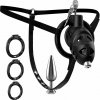 SuperLove Chastity Cock Cage with Anal Butt Plug & Adjustable Strap on Harness Black