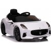 Megacar Maserati GranTurismo, USB, MP3,EVA kolesá,kožené sedadlo,predé a zadné LED svetlá, 2x45W, 12V 4,5Ah, biele