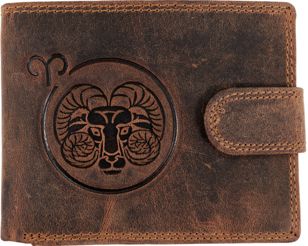 Wild Luxusná pánska peňaženka s prackou s obrázkom znamení zverorkuhu Baran hnědá